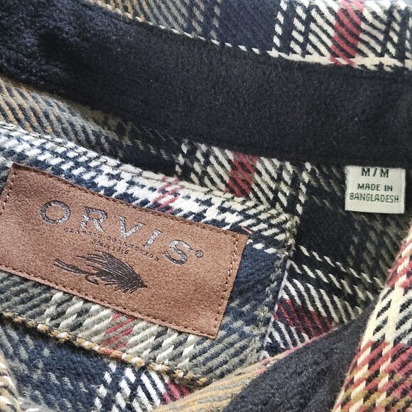 Orvis Flannel Shirt Mens Medium Plaid Heavyweight Cotton Shacket Jacket Grunge - Picture 3 of 7